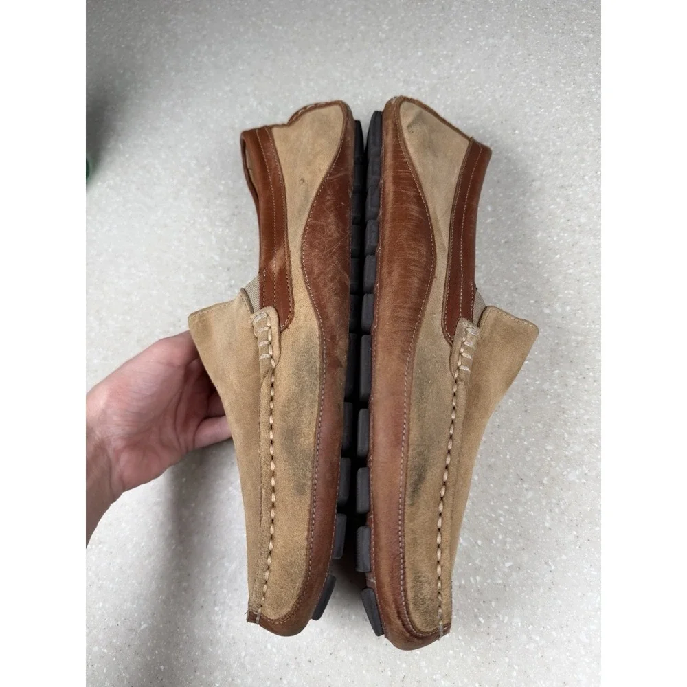 OVERLAND‎ Marco Suede & Leather Moccasin Shoes Khaki Cognac Sz 46 US 12?